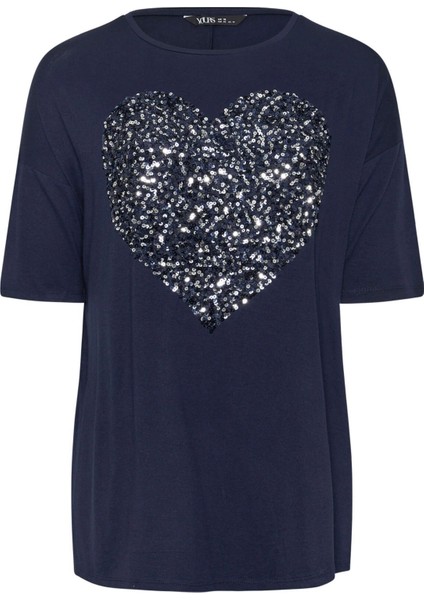 Büyük Beden Bisiklet Yaka Yarım Kollu Payet Süslemeli Yırtmaçlı Bluz 303543 indirimleri