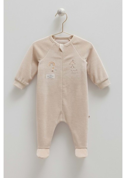 Star Poınt Fermuarlı Kadife Tulum - Caramell - TE2153 - Bej - 6 - 9 Ay - TE2153-BEJ-6 - 9 Ay Bej