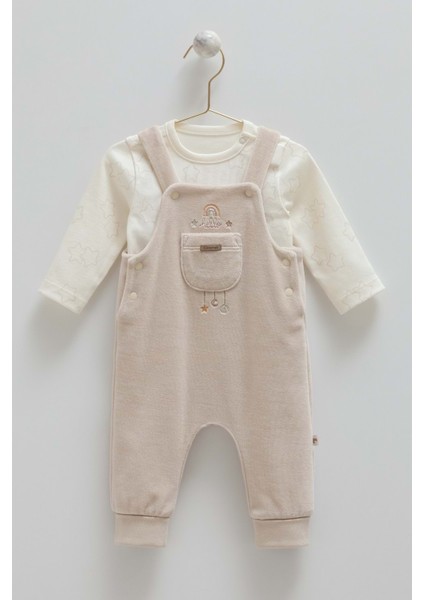 Star Poınt Sweatshırt Ön Cepli Bluz Kadife Salopet - Caramell - SLE2159 - Bej - 3 - 6 Ay - SLE2159-BEJ-3 - 6 Ay Bej