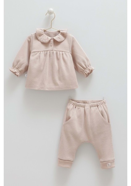 Pretty Baby Bebe Yaka Alt Üst Takım - Caramell - TKK2132 - Vizon - 6 - 9 Ay - TKK2132-VIZON-6 - 9 Ay Vizon