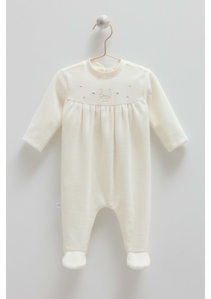 Mıddle Castle Nakışlı Kadife Tulum - Caramell - TK2140 - Ekru - 1 - 3 Ay - TK2140-EKRU-1 - 3 Ay Ekru