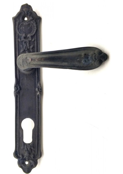 Antika Tarz Dekoratif Pirinç Çiçekli Yale Kapı Kolu - 240X40 Mm, Oksit ( Lisinya )