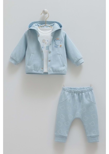 Very Cool Kapüşonlu Üçlü Alt Üst Takım - Caramell - TKE1870 - Mavi - 9 - 12 Ay - TKE1870-MAVI-9 - 12 Ay Mavi