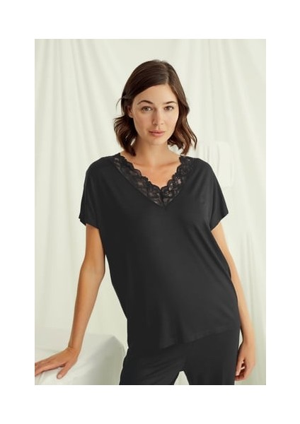 Monamise Kısa Kollu V Yakalı Dantelli Pijama Takımı modelleri