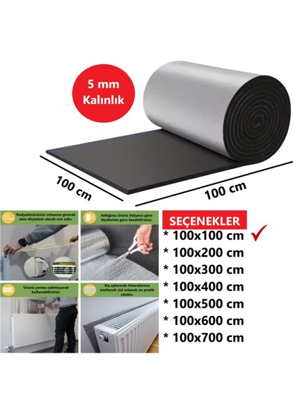 Petek Arkası Isı Yalıtım Levhası 5 mm Kalınlık 100X100 cm Kalorifer Radyatör Arkası Folyo