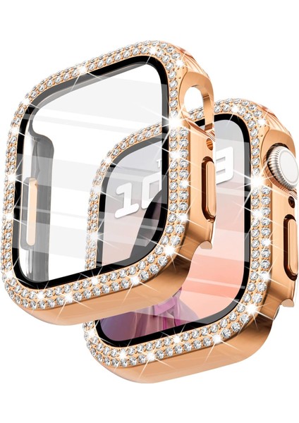 Apple Watch Seri 10 & 11 UYUMLU(42MM) Temperli Cam+Ekran Koruyucu Elmas Detaylı Kılıf