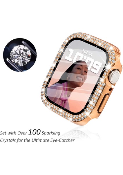 Apple Watch Seri 10 & 11 UYUMLU(42MM) Temperli Cam+Ekran Koruyucu Elmas Detaylı Kılıf modelleri