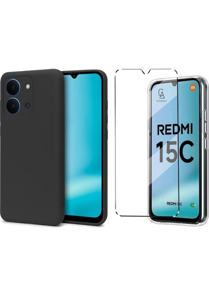 Xiaomi Redmi 15C ile Uyumlu Kılıf Esnek Premium Telefon Kılıfı ve Temperli Cam Ekran Koruyucu