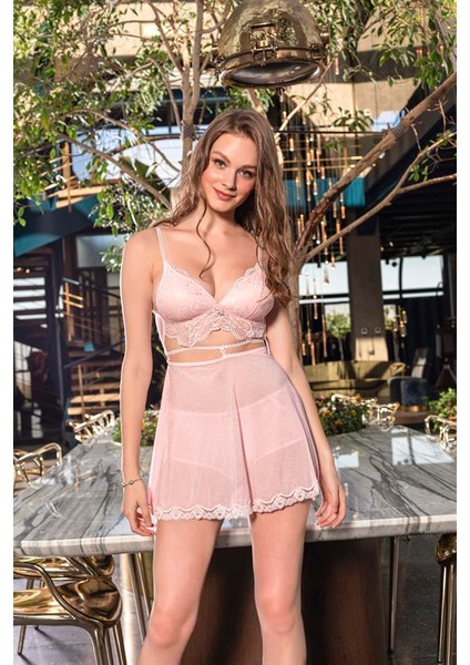 Bralet, Boxer ve Etek Takım Pembe (TRK3407)