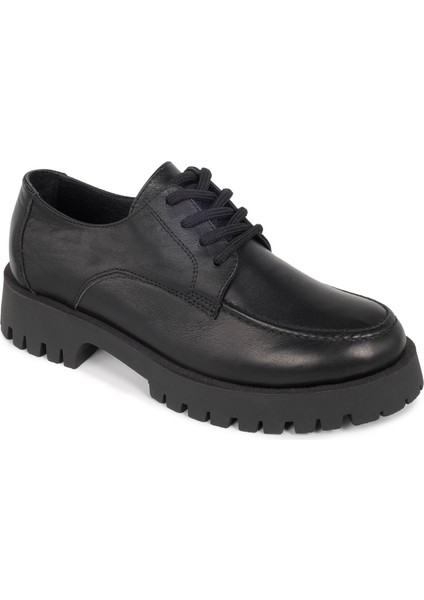 Siyah Deri Loafer Kadın Ayakkabı