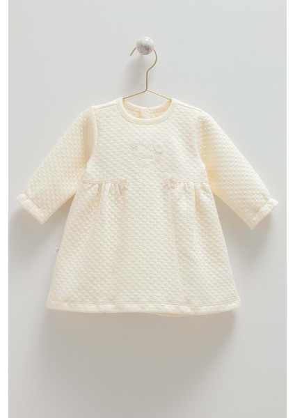 Love Hugs Çiçek Detaylı Elbise - Caramell - ELB2035 - Ekru - 12 - 18 Ay - ELB2035-EKRU-12 - 18 Ay Ekru