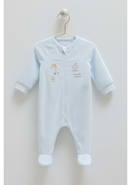 Star Poınt Fermuarlı Kadife Tulum - Caramell - TE2153 - Mavi - 6 - 9 Ay - TE2153-MAVI-6 - 9 Ay Mavi