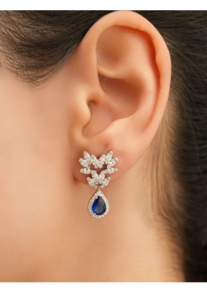 925 Ayar Rodyum Kaplama Damla Safir Taşlı Fantazi Gümüş Küpe fiyatları