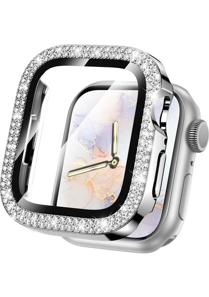 Apple Watch Seri 10 & 11 UYUMLU(42MM) Temperli Cam+Ekran Koruyucu Elmas Detaylı Kılıf