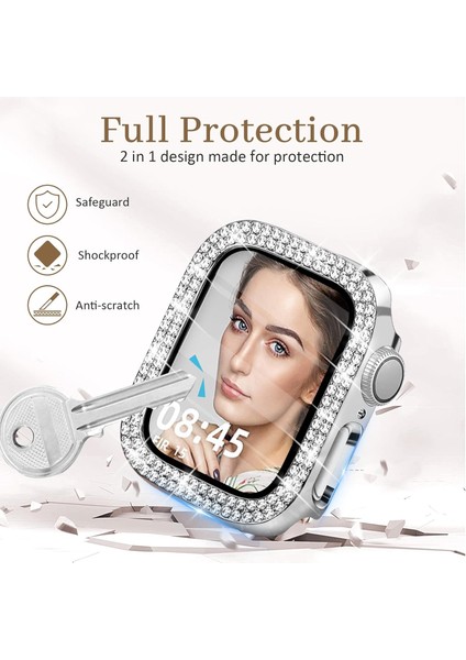 Apple Watch Seri 10 & 11 UYUMLU(42MM) Temperli Cam+Ekran Koruyucu Elmas Detaylı Kılıf fiyatları