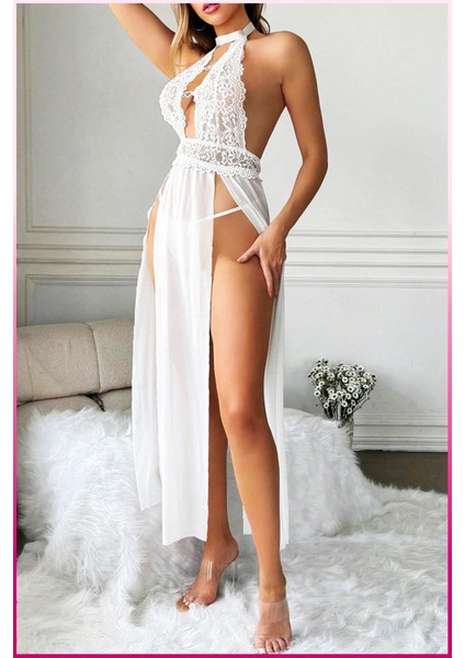 Beyaz Kalp Aksesuarlı Tül Etekli Kadın Seksi Gecelik fiyatları