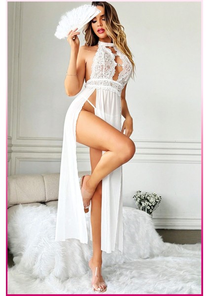 Beyaz Kalp Aksesuarlı Tül Etekli Kadın Seksi Gecelik fırsatları