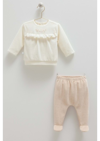 Mıddle Castle Roba Fırfırlı Kadife Alt Üst Takım - Caramell - TKK2142 - Bej - 3 - 6 Ay - TKK2142-BEJ-3 - 6 Ay Bej