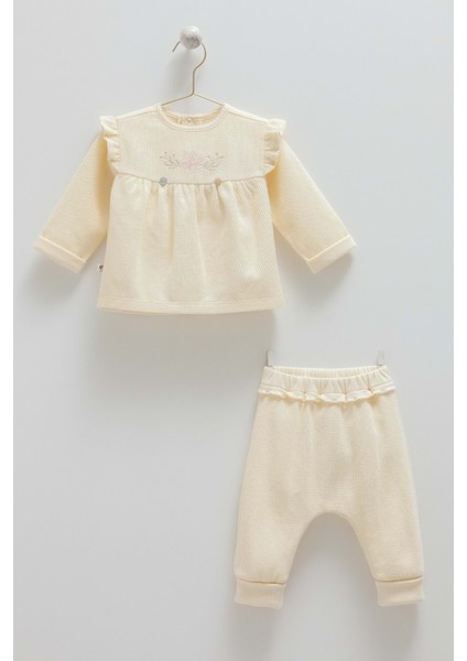 Soft Style Gırl Fırfırlı Triko Alt Üst Takım - Caramell - TKK2101 - Ekru - 3 - 6 Ay - TKK2101-EKRU-3 - 6 Ay Ekru
