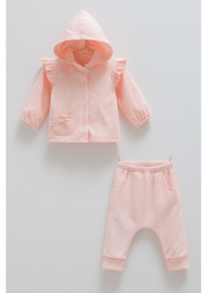 Tıny Lace Kapüşonlu Ikili Alt Üst Takım - Caramell - TKK1890 - Pembe - 6 - 9 Ay - TKK1890-PEMBE-6 - 9 Ay Pembe