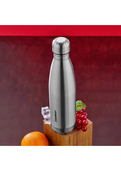 500ML Krom Şişe Termos Paslanmaz Çelik - Kaydırmaz Tpr Taban (4887)