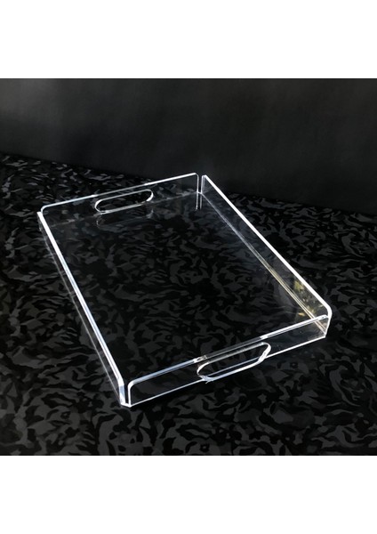 Premium Şeffaf Pleksi Sunum ve Dekorasyon Kahve ve Ikram Tepsisi - 36X26 cm