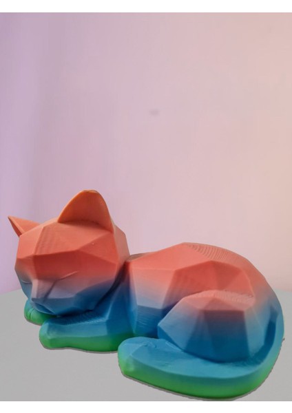 3D Renkli Uyuyan Kedi Figür /kedi Biblo /hediye modelleri