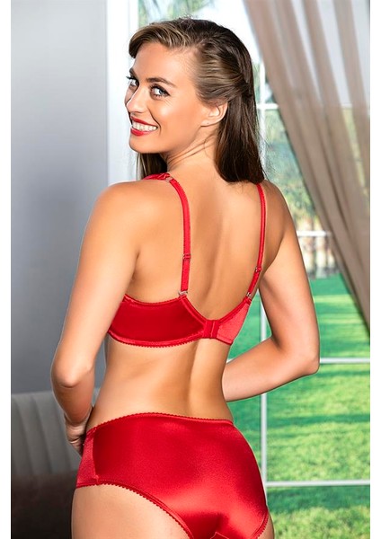 Saten Toparlayıcı Minimizer Sütyen ve Yüksek Bel Slip Külot Takım Kırmızı (TRK31521) modelleri