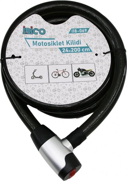 Anahtarlı Metal Kaplama Kafaçek-It Kilit Kapakmotor - Bisiklet Kilit Çelik Telsiyah Şeffaf KILIF24MMX200CM (4887)