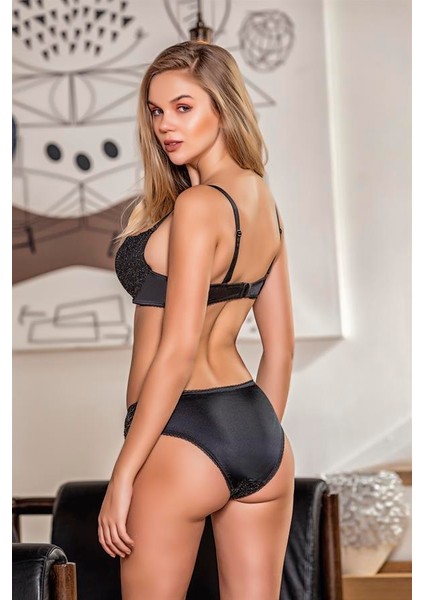 Simli Straplez Lotus Sütyen ve Slip Külot Takım Siyah (TRK31541) modelleri