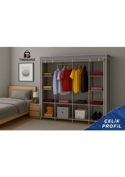 Mother Çift Raflı Bez Dolap | Metal Iskeletli Bez Dolap | Toz Geçirmez Fermuarlı Hurç Dolap