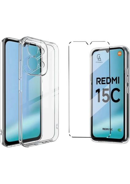 Xiaomi Redmi 15C ile Uyumlu Kılıf Esnek Premium Telefon Kılıfı ve Temperli Cam Ekran Koruyucu