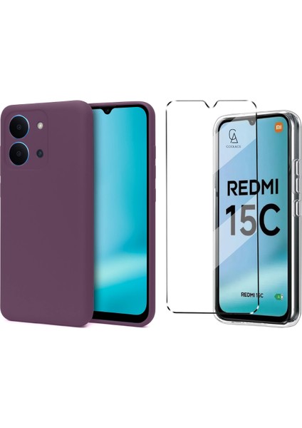 Xiaomi Redmi 15C ile Uyumlu Kılıf Esnek Premium Telefon Kılıfı ve Temperli Cam Ekran Koruyucu
