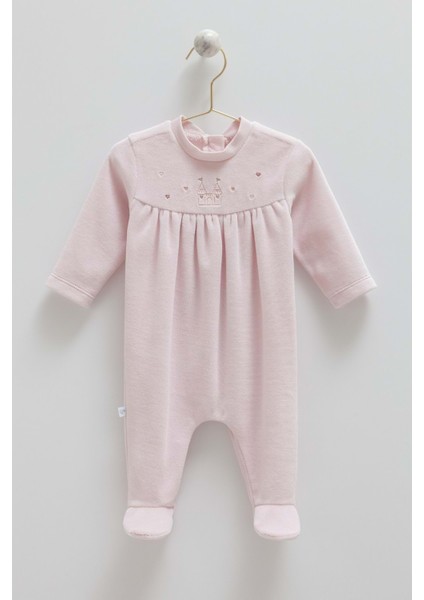 Mıddle Castle Nakışlı Kadife Tulum - Caramell - TK2140 - Pudra - 6 - 9 Ay - TK2140-PUDRA-6 - 9 Ay Pudra