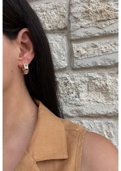 Xuping Baget Taşlı 14K Halka Klipsli Gold Küpe