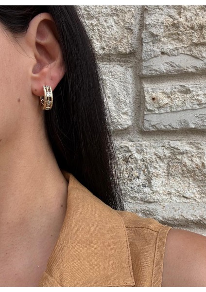 Xuping Baget Taşlı 14K Halka Klipsli Gold Küpe modelleri