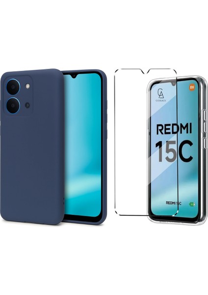Xiaomi Redmi 15C ile Uyumlu Kılıf Esnek Premium Telefon Kılıfı ve Temperli Cam Ekran Koruyucu