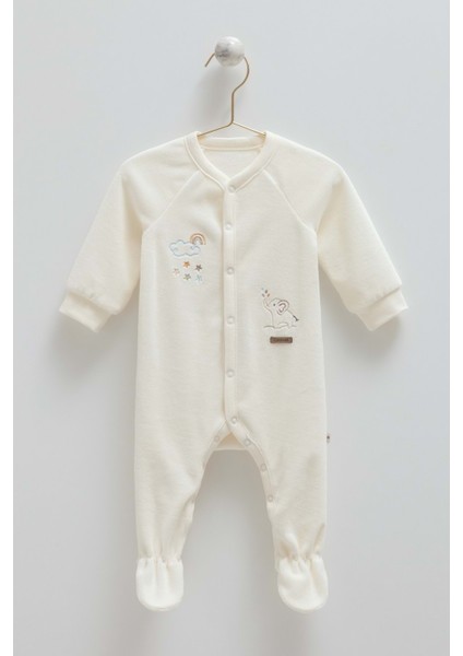 Star Poınt Çıtçıtlı Kadife Tulum - Caramell - TE2154 - Ekru - 6 - 9 Ay - TE2154-EKRU-6 - 9 Ay Ekru