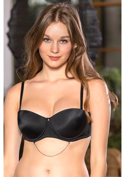 Straplez Zincir Detaylı Sütyen Siyah (TRK11190)