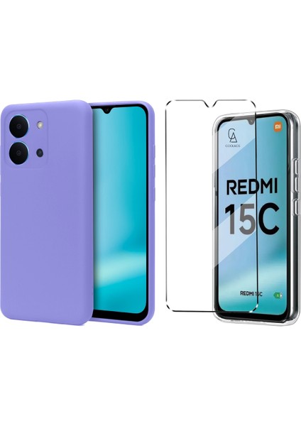 Xiaomi Redmi 15C ile Uyumlu Kılıf Esnek Premium Telefon Kılıfı ve Temperli Cam Ekran Koruyucu