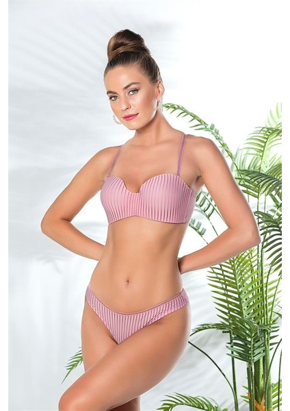 Straplez Lotus Sütyen ve Slip Külot Takım Pembe (TRK31761)