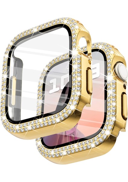 Apple Watch Seri 10 & 11 UYUMLU(42MM) Temperli Cam+Ekran Koruyucu Elmas Detaylı Kılıf