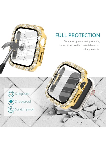 Apple Watch Seri 10 & 11 UYUMLU(42MM) Temperli Cam+Ekran Koruyucu Elmas Detaylı Kılıf fiyatları