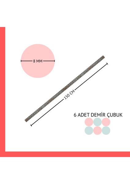 6 Adet 8 mm x 1.5 Metre Kaynaklanabilir Demir Çubuk – Çok Amaçlı Kullanım Için fiyatları