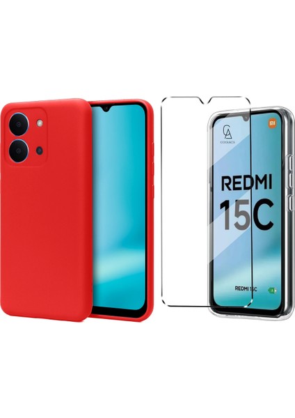 Xiaomi Redmi 15C ile Uyumlu Kılıf Esnek Premium Telefon Kılıfı ve Temperli Cam Ekran Koruyucu