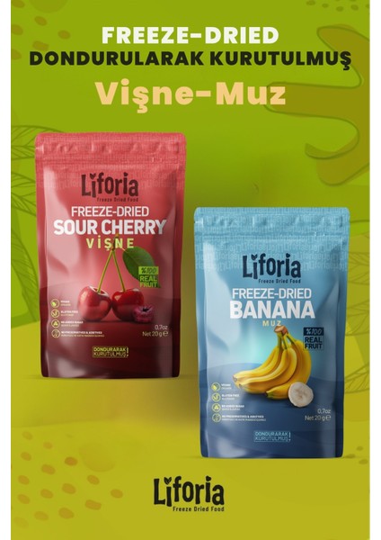 2’li Dondurularak Kurutulmuş Kuru Meyve - Sağlıklı Atıştırmalık - Vişne ve Muz Freeze Dried