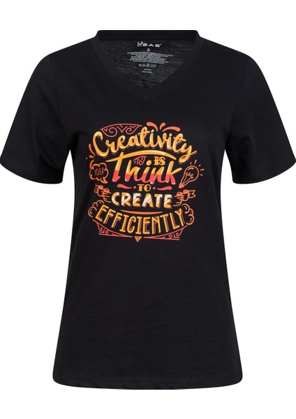 Alone Baskılı V Yaka Kadın T-Shirt 411 indirimleri