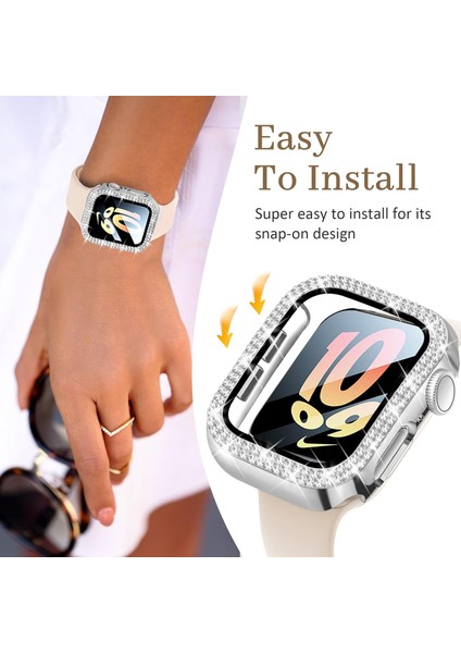 Apple Watch Seri 10 & 11 UYUMLU(46MM) Temperli Cam+Ekran Koruyucu Elmas Detaylı Kılıf fiyatları