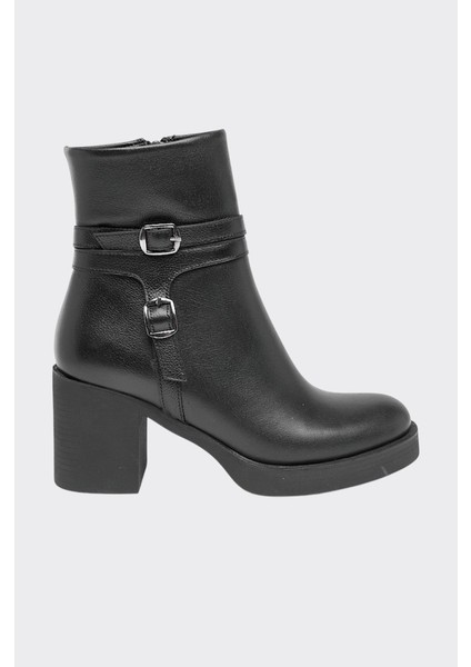 Hakiki Deri Tokalı Fermuarlı Kadın Bot