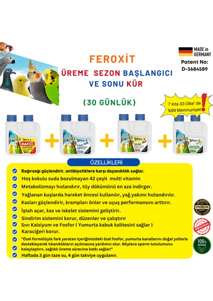 Kuşlar Için Kür 30 Günlük ( Üreme Sezonu ve Sonrası Için ) Tüm Kuştürleri Feroxit 4ADET125ML